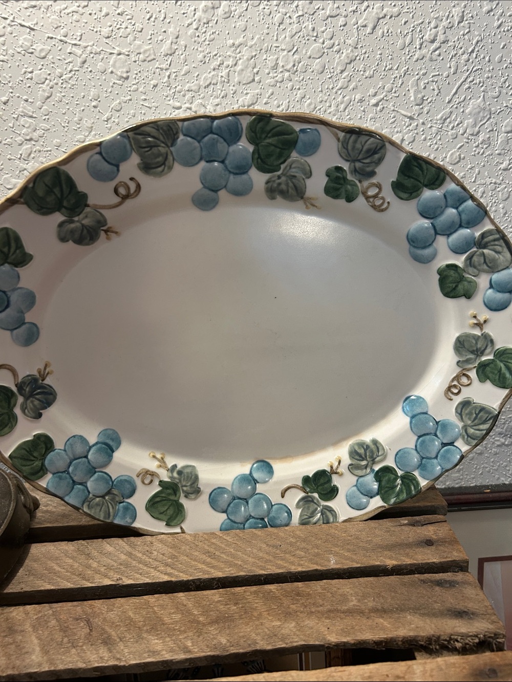 Grapevine Ceramic Serving Platter - Blue & Green Metlox